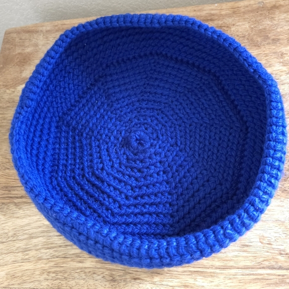 Dark Blue Handmade Crochet Basket - 8.5"x3" Storage Bin - Picture 2 of 4
